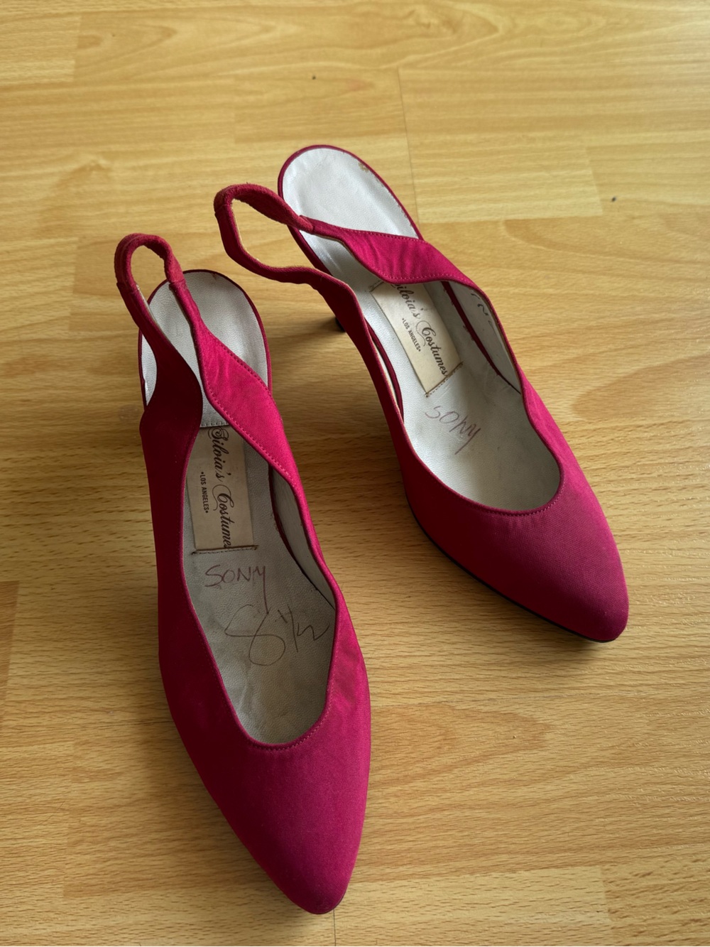 Vintage Silvias Costume pink satin slingback heels - Picture 2 of 5